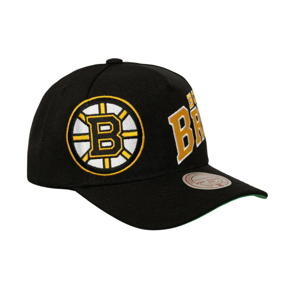 Boston Bruins Mitchell & Ness Busted Logo Wordmark Wrap-Around Pro Pinch Adjustable Hat Black