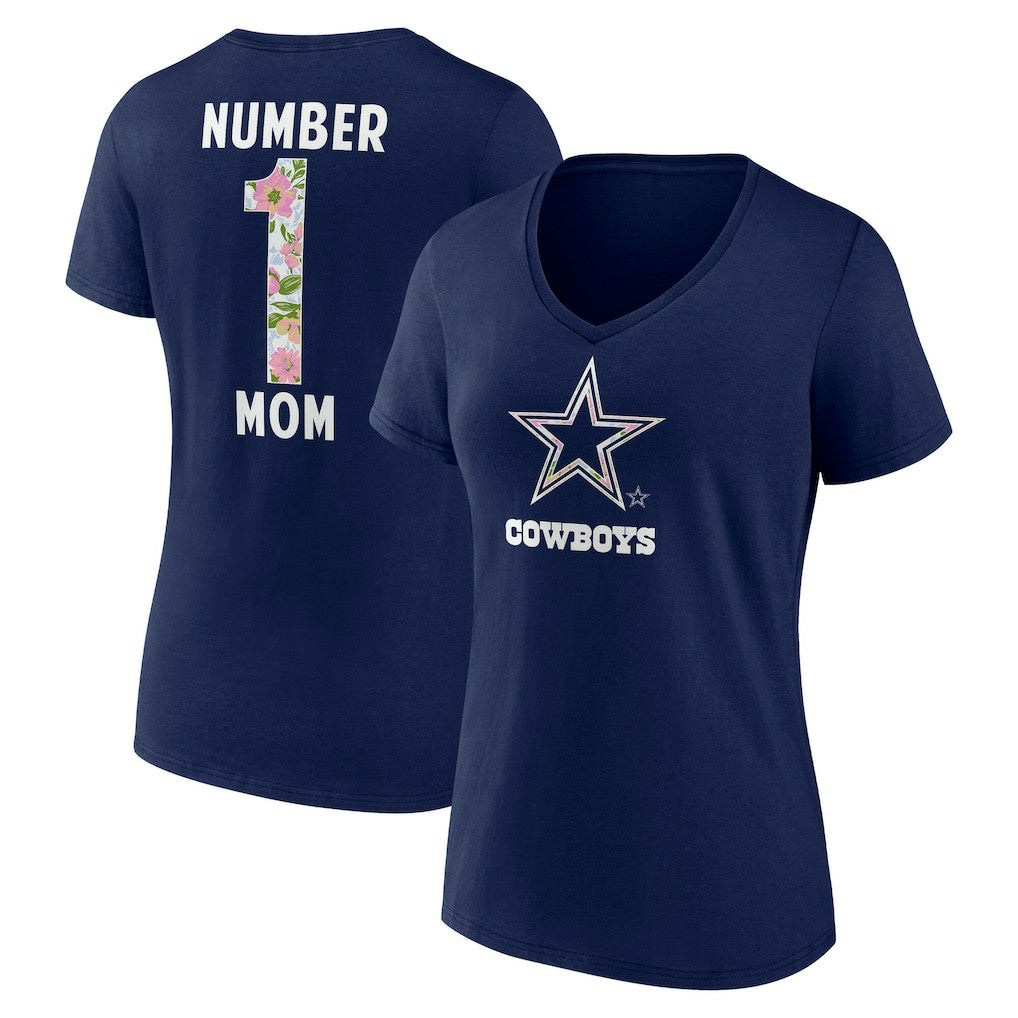 Dallas Cowboys Women's Floral Number 1 Mom V-Neck T-Shirt - Navy discount