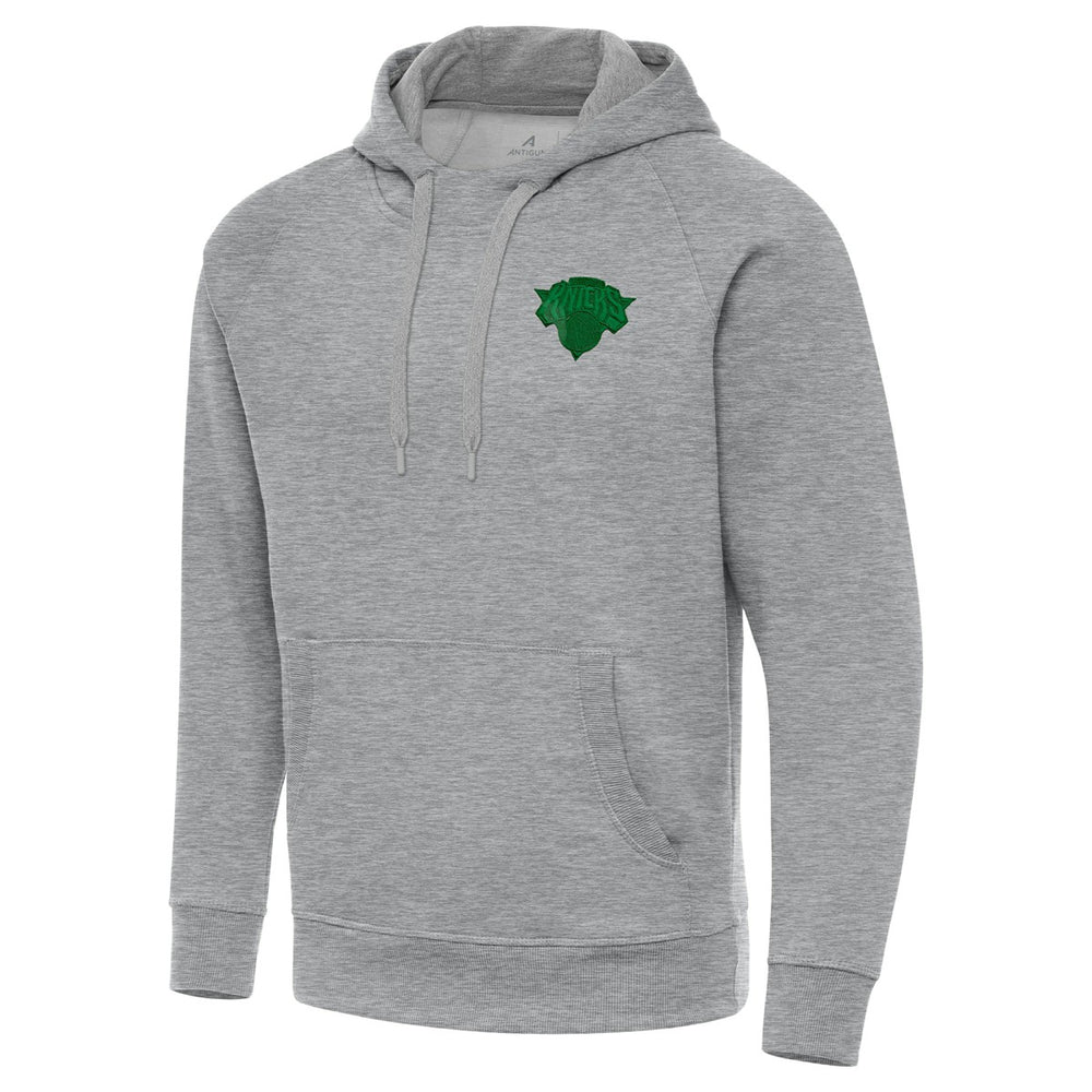 New York Knicks Antigua St. Patrick's Day Victory Raglan Pullover Hoodie - Heather Gray shop