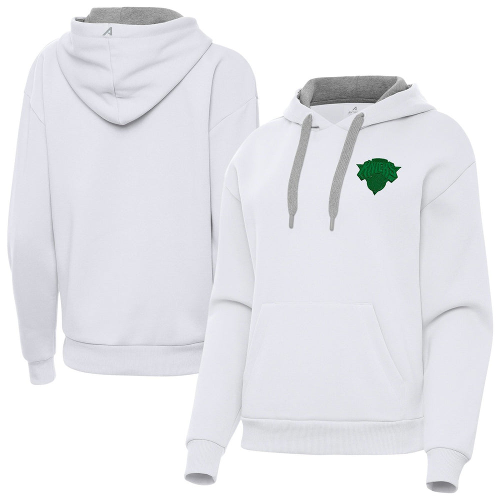 New York Knicks Antigua Women's St. Patrick's Day Victory Pullover Hoodie - White outlet
