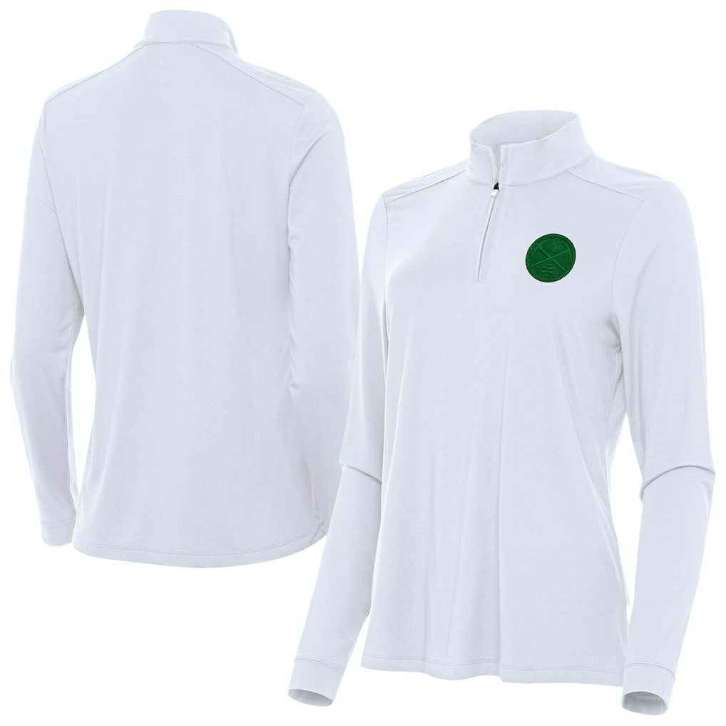 Denver Nuggets Antigua Women's St. Patrick's Day Intent Quarter-Zip Top sale - White discount
