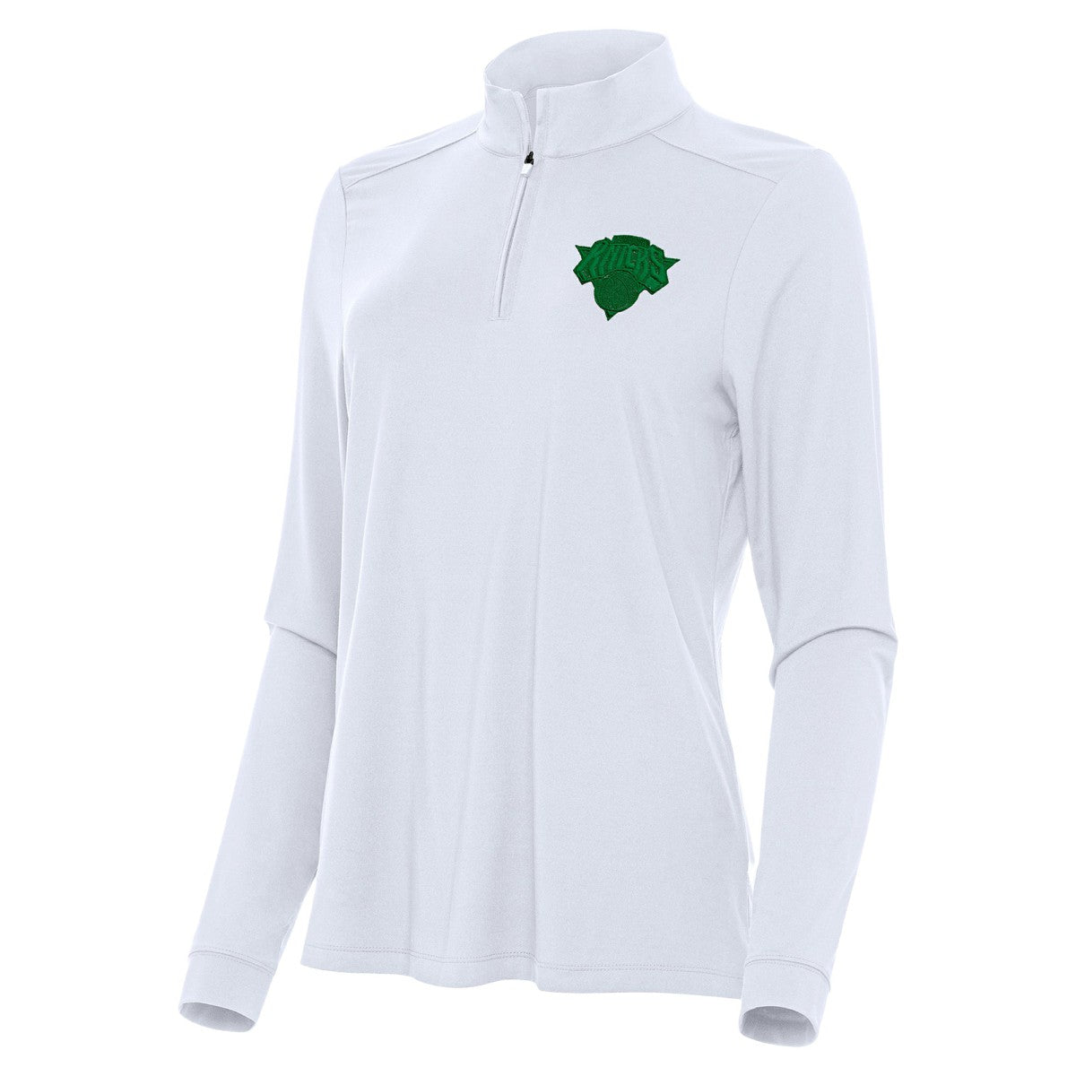 New York Knicks Antigua Women's St. Patrick's Day Intent Quarter-Zip Top - White discount