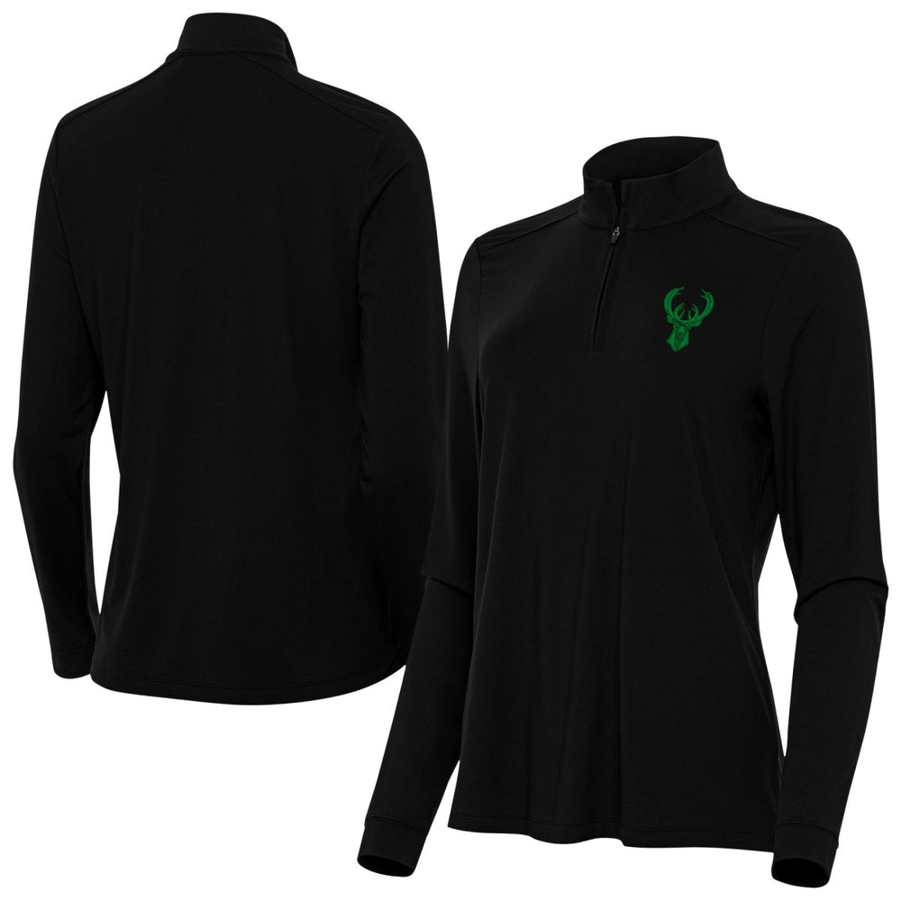 Milwaukee Bucks Antigua Women's St. Patrick's Day Intent Quarter-Zip Top - Black on sale