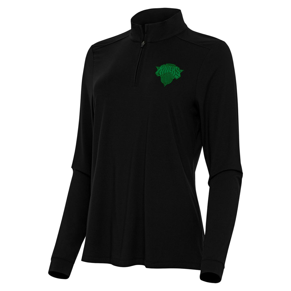 New York Knicks Antigua Women's St. Patrick's Day Intent Quarter-Zip Top - Black cheap