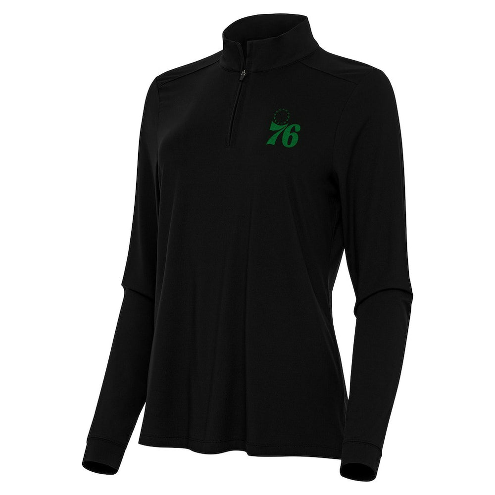 Philadelphia 76ers Antigua Women's St. Patrick's Day Intent Quarter-Zip Top - Black cheap