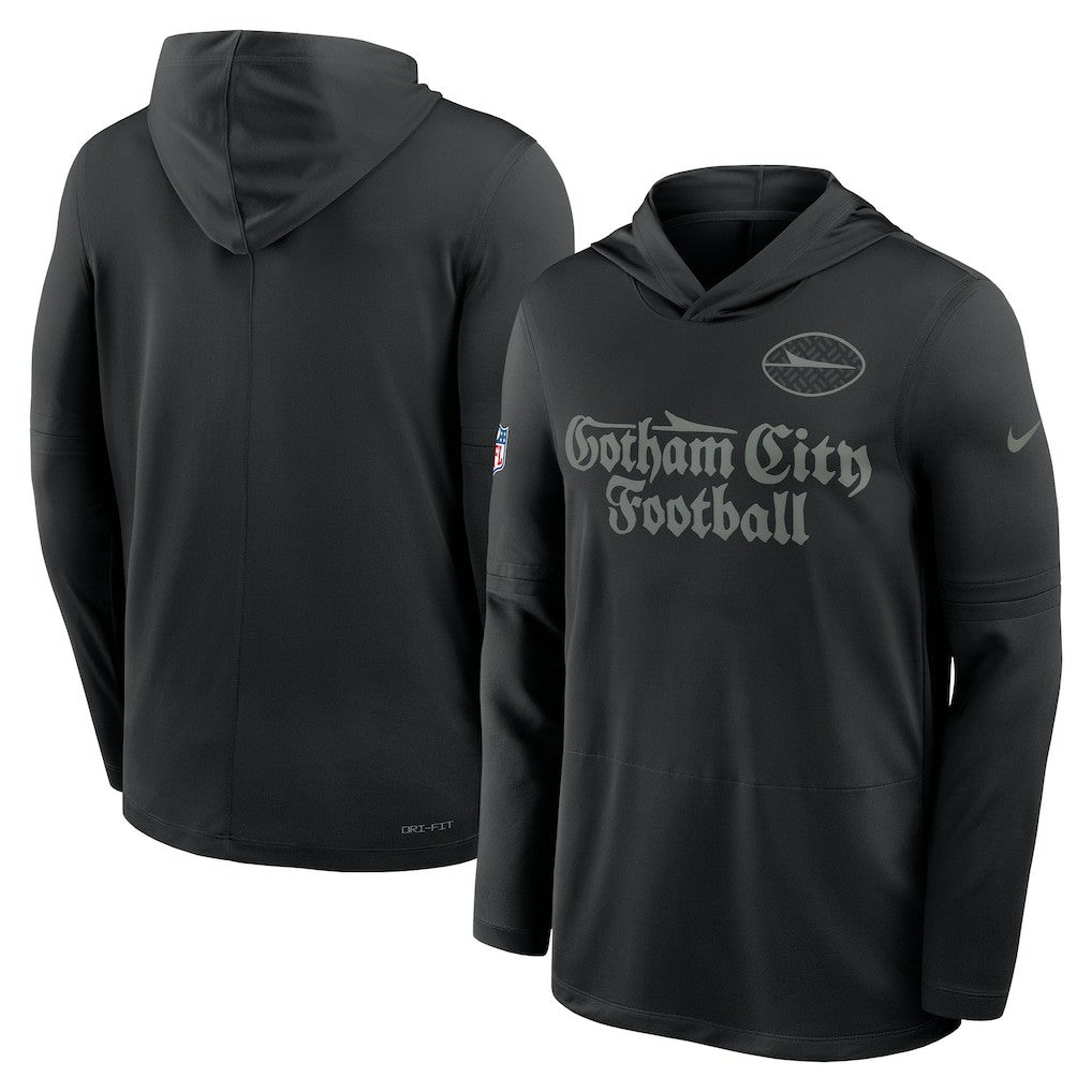 New York Jets 2025 Rivalries Collection Sideline Dri-FIT Long Sleeve Hoodie T-Shirt - Black | Nike on sale