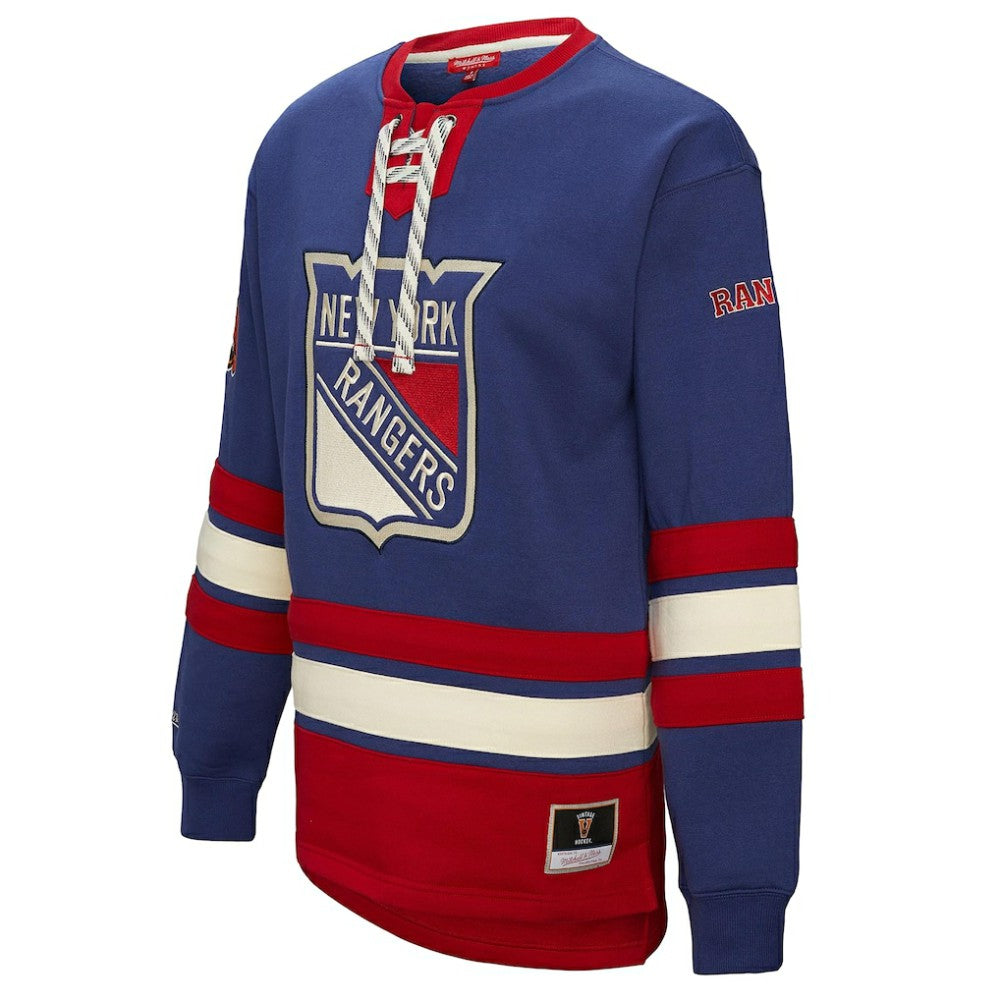 New York Rangers Mitchell & Ness Women's Heritage Lace-Up Pullover Sweatshirt Blue