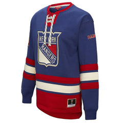 New York Rangers Mitchell & Ness Women's Heritage Lace-Up Pullover Sweatshirt Blue