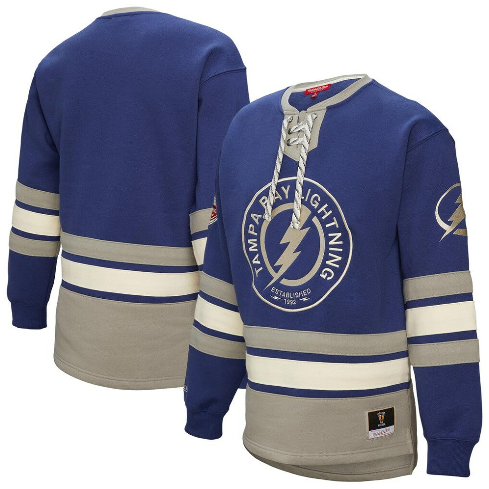 Tampa Bay Lightning Mitchell & Ness Women's Heritage Lace-Up Pullover Sweatshirt Blue