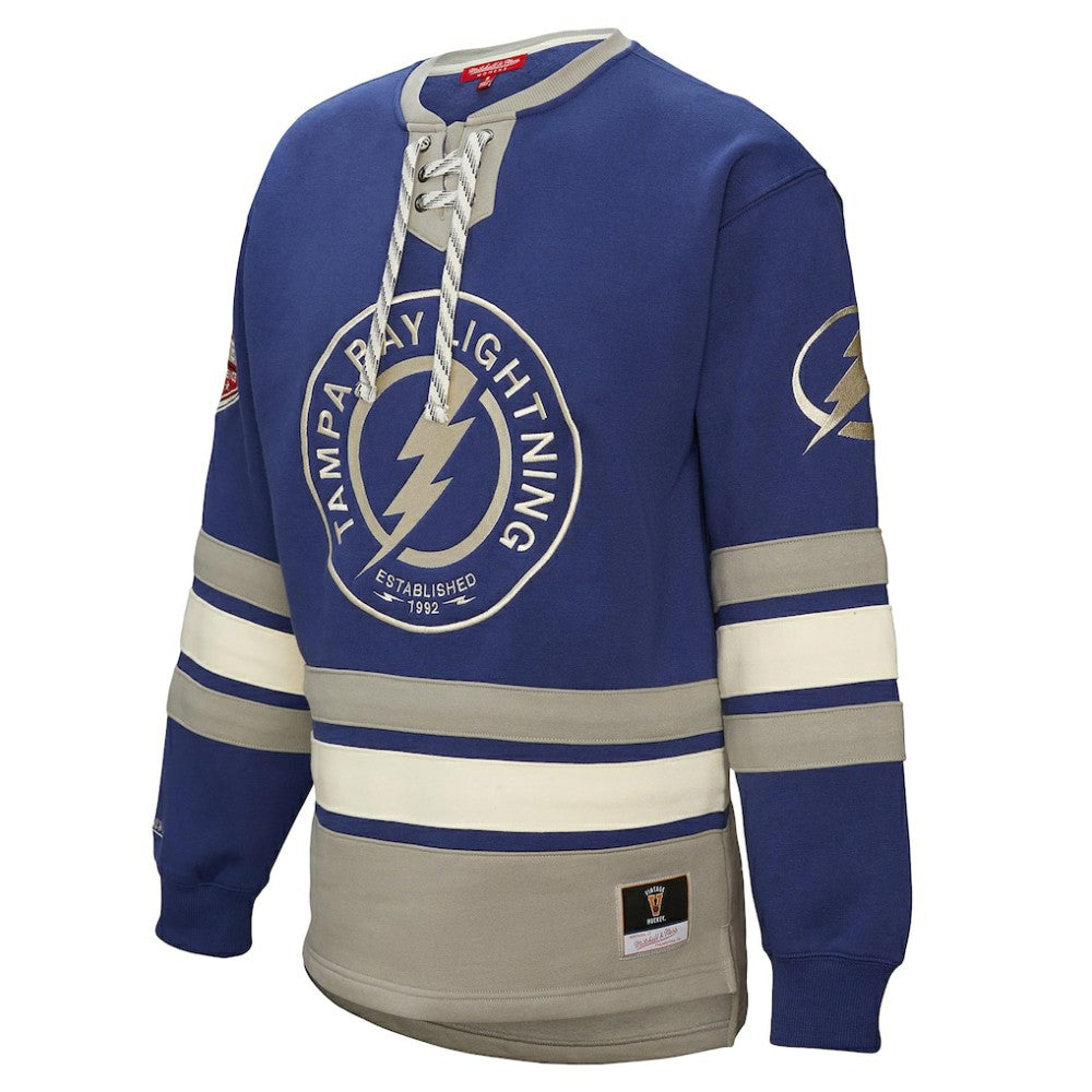 Tampa Bay Lightning Mitchell & Ness Women's Heritage Lace-Up Pullover Sweatshirt Blue
