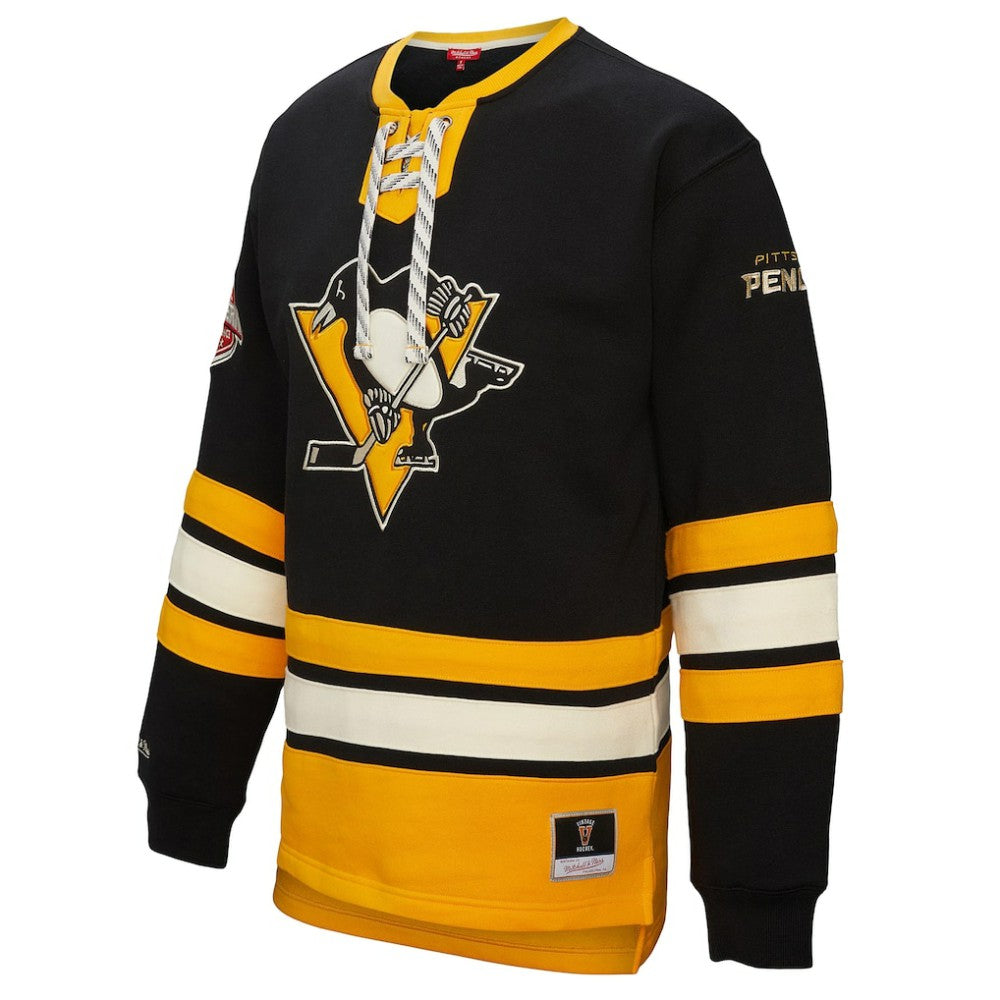 Pittsburgh Penguins Mitchell & Ness Women's Heritage Lace-Up Pullover Sweatshirt Black