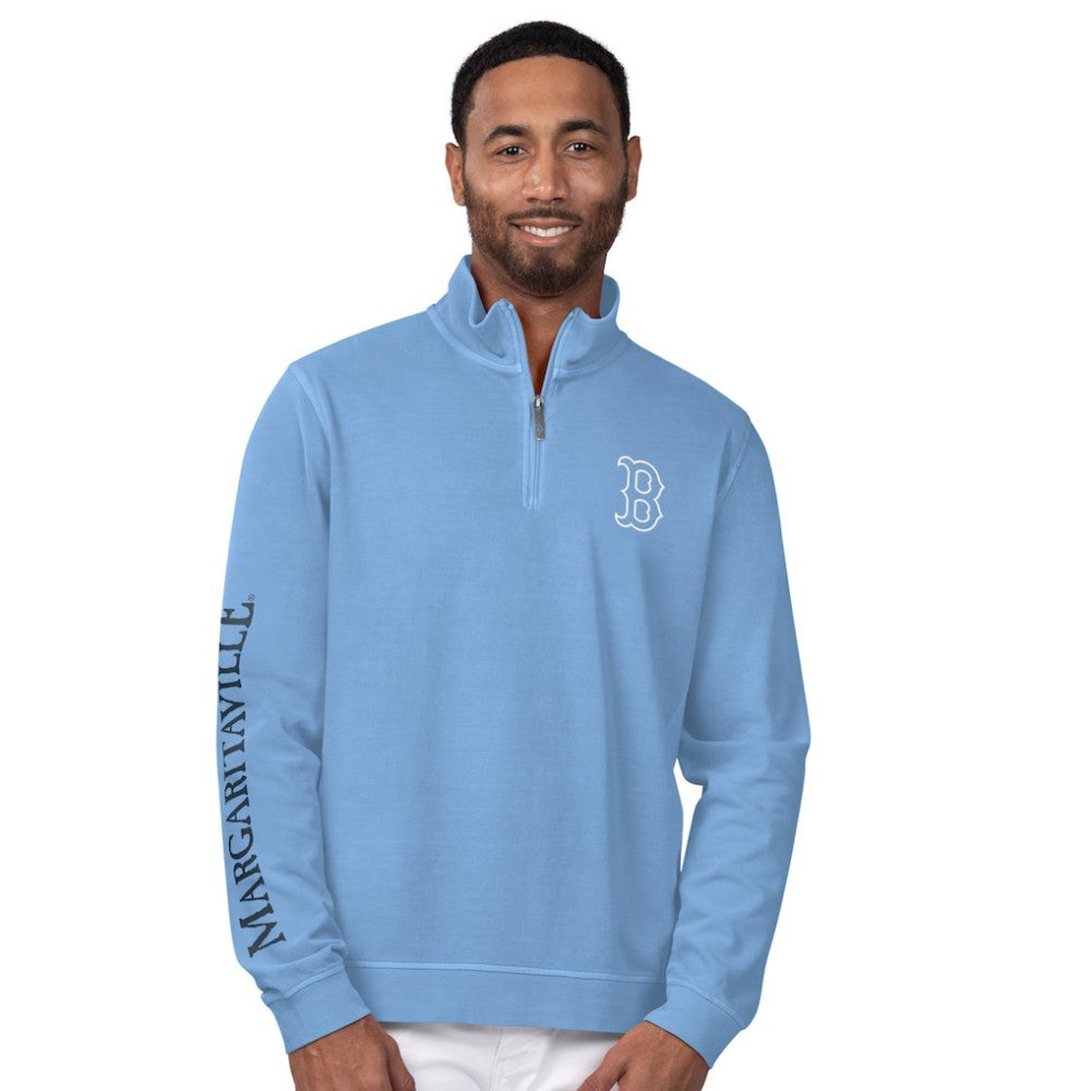 Boston Red Sox Margaritaville First Pitch Quarter-Zip Pullover Top - Light Blue