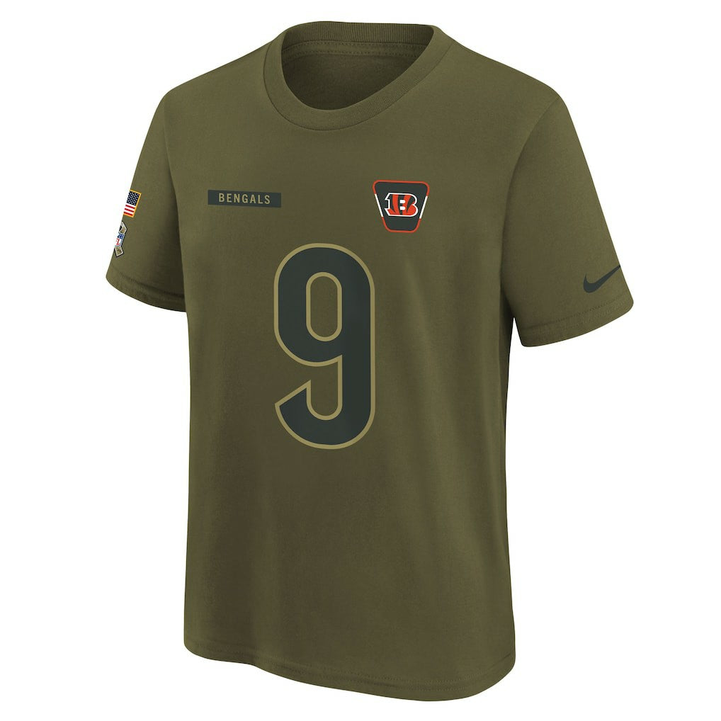 Joe Burrow Cincinnati Bengals Youth 2025 Salute to Service Name & Number T-Shirt - Olive | Nike online