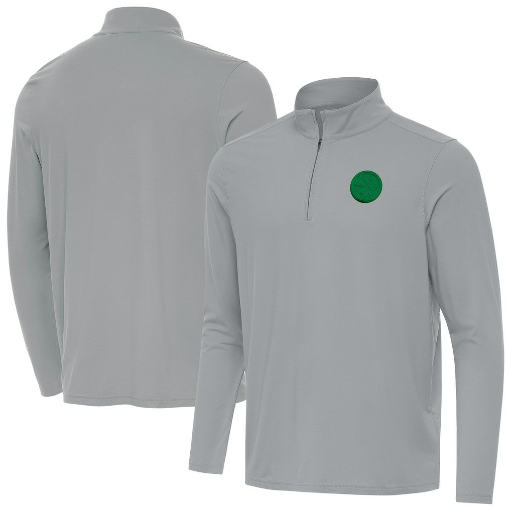 Pittsburgh Steelers Antigua St Patrick Day Intent Quarter-Zip Pullover Top - Gray for sale