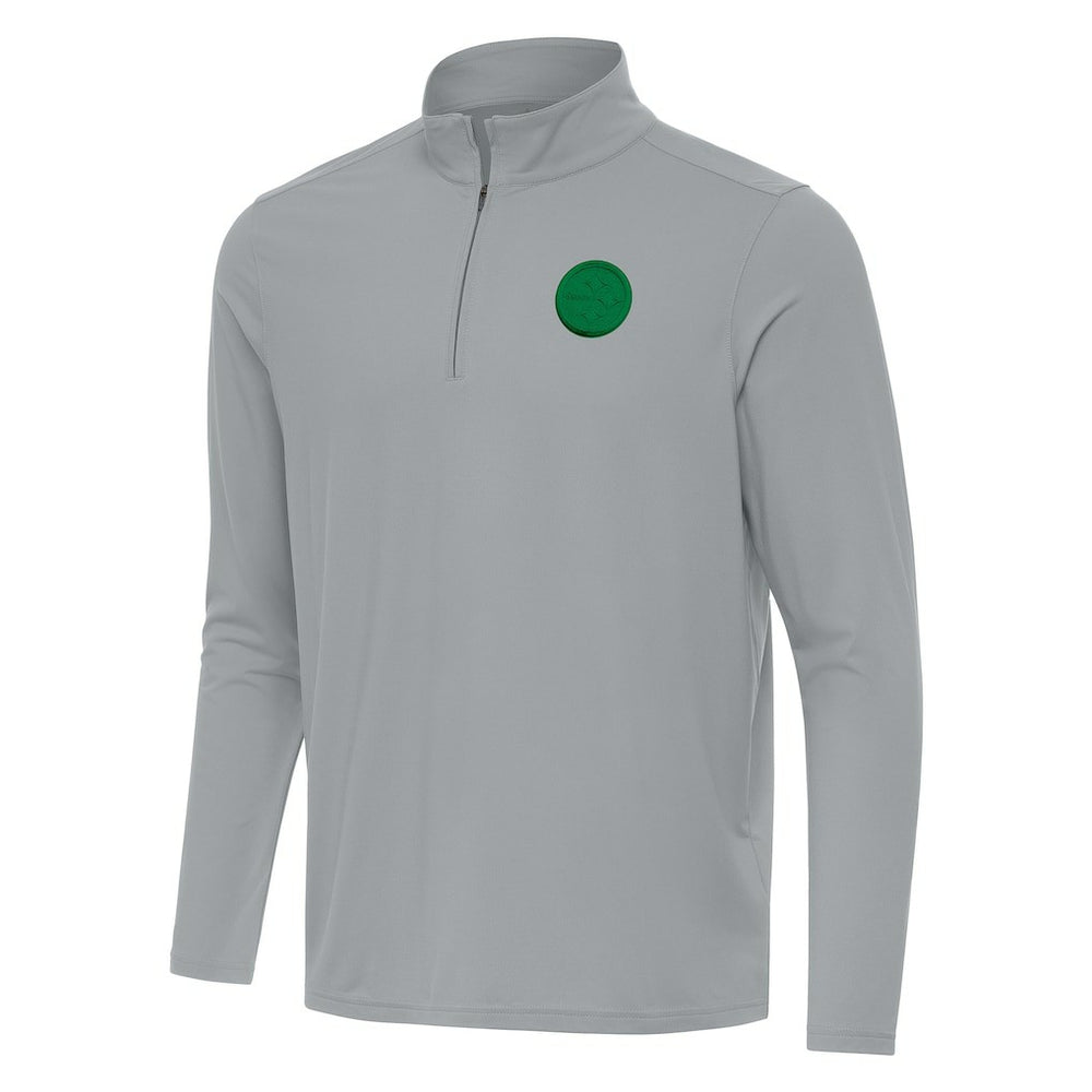 Pittsburgh Steelers Antigua St Patrick Day Intent Quarter-Zip Pullover Top - Gray for sale