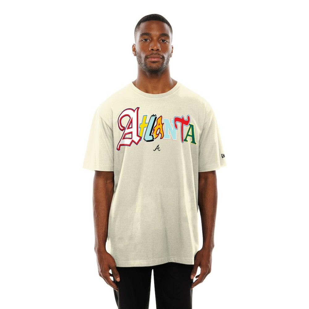 Atlanta Braves Ransom Note Oversized T-Shirt - Cream | New Era