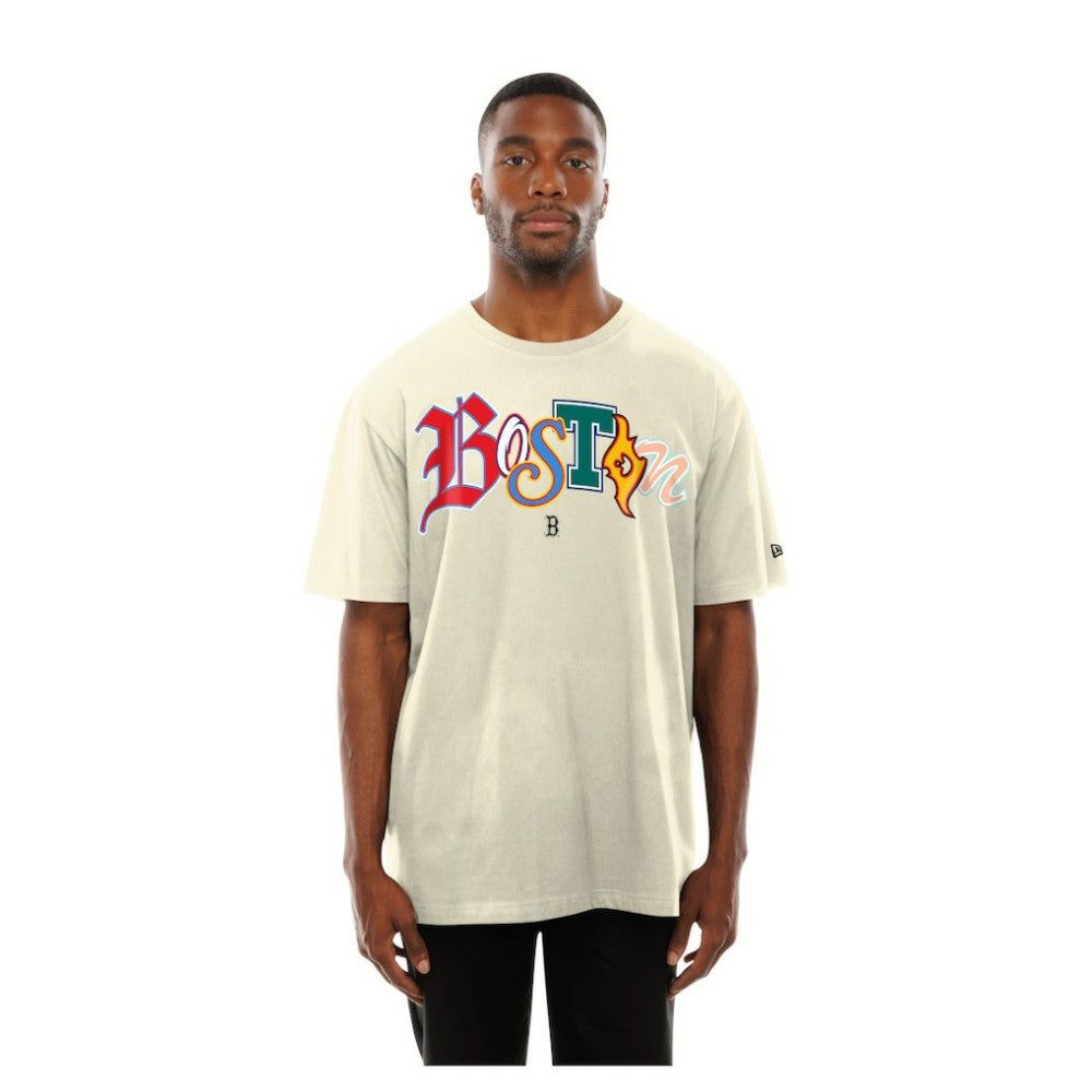 Boston Red Sox Ransom Note Oversized T-Shirt - Cream | New Era