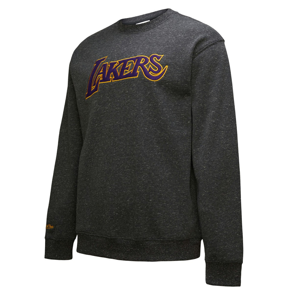 Los Angeles Lakers Black Out Collection Snow Washed Vintage Logo Pullover Sweatshirt - Black | Mitchell & Ness online
