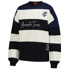 Minnesota Twins Women's Cooperstown Collection Blocked Fleece Pullover Sweatshirt- Navy/Black | Mitchell & Ness