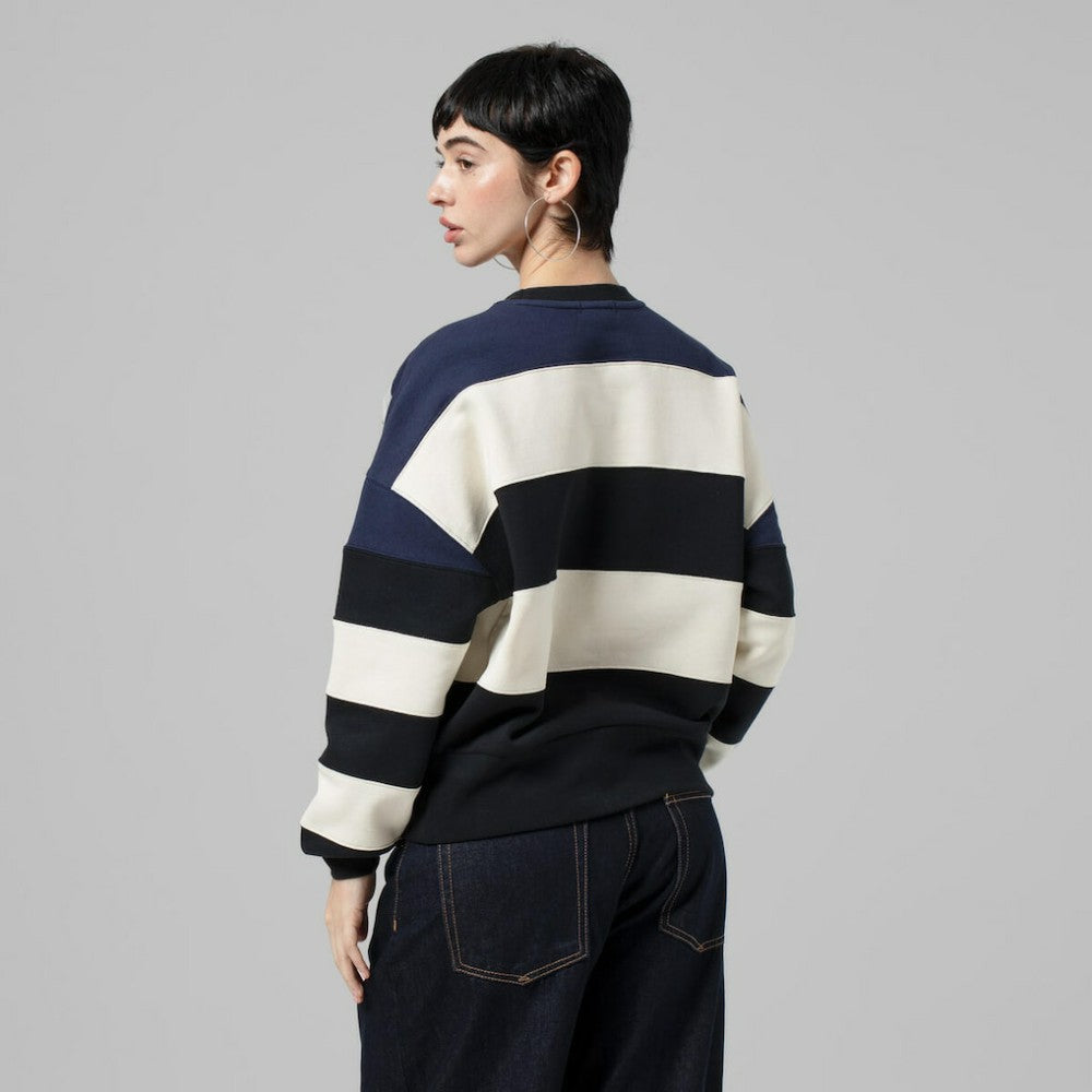 Minnesota Twins Women's Cooperstown Collection Blocked Fleece Pullover Sweatshirt- Navy/Black | Mitchell & Ness