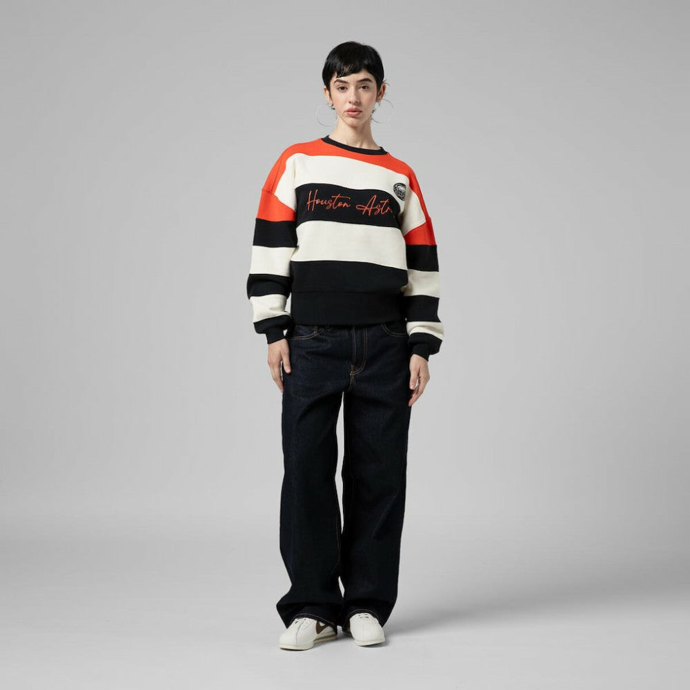 Houston Astros Women's Cooperstown Collection Blocked Fleece Pullover Sweatshirt- Orange/Black | Mitchell & Ness