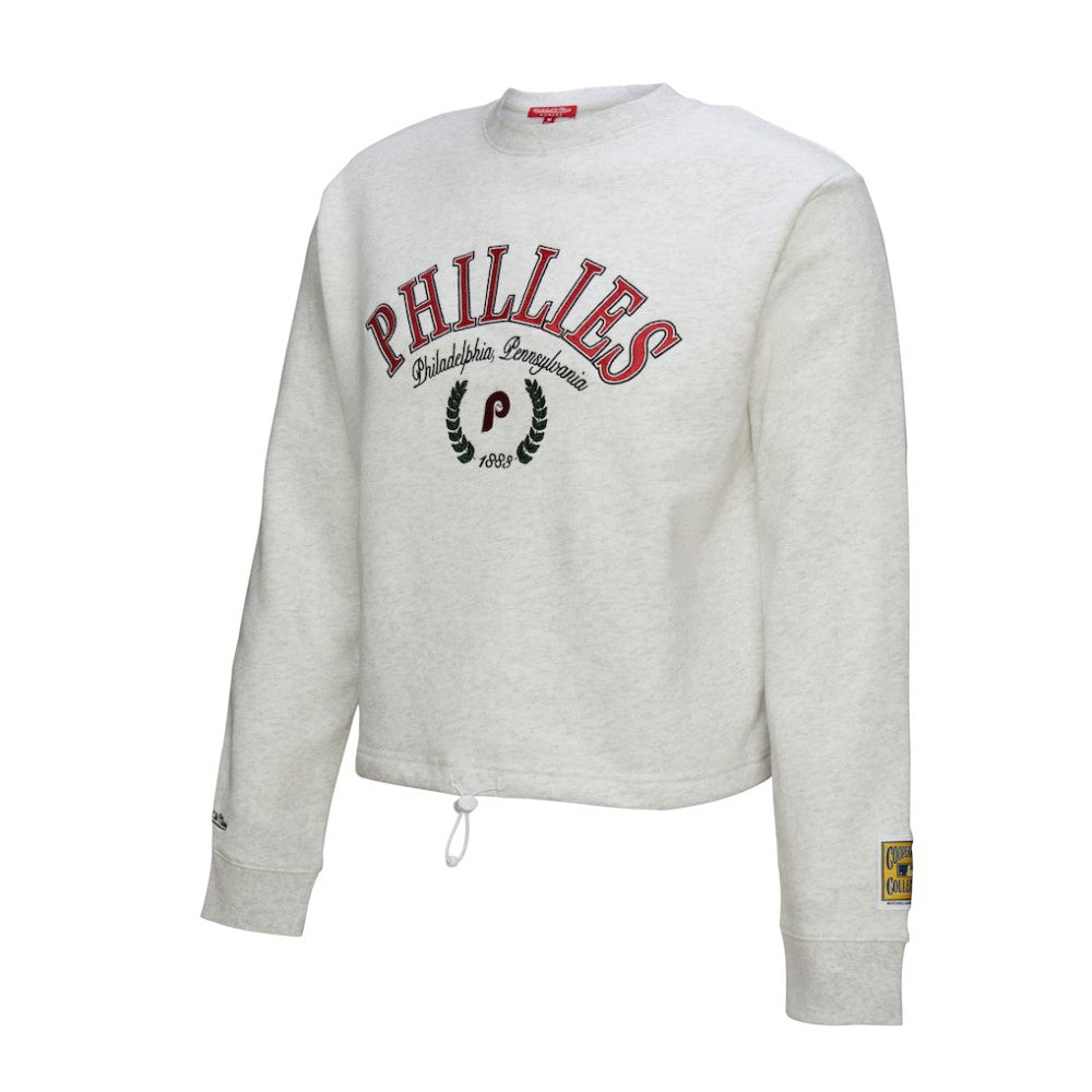 Philadelphia Phillies Women's Cropped Toggle Pullover Sweatshirt - Heather Gray | Mitchell & Ness
