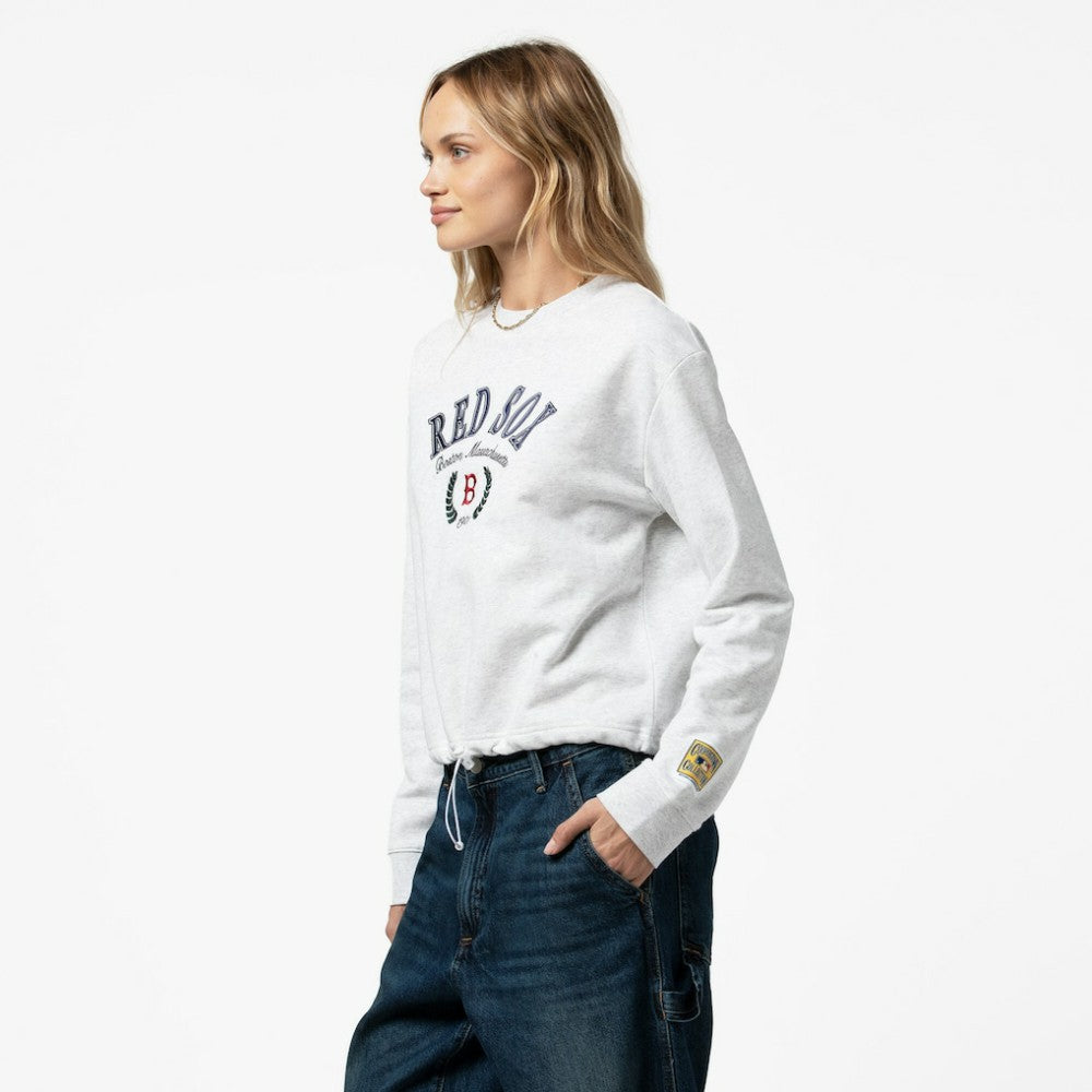 Boston Red Sox Women's Cropped Toggle Pullover Sweatshirt - Heather Gray | Mitchell & Ness