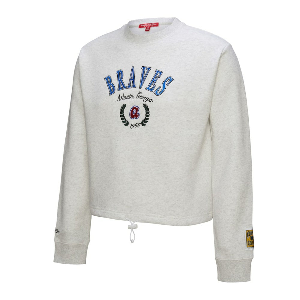 Atlanta Braves Women's Cropped Toggle Pullover Sweatshirt - Heather Gray | Mitchell & Ness