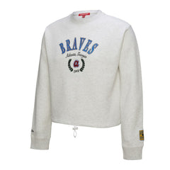 Atlanta Braves Women's Cropped Toggle Pullover Sweatshirt - Heather Gray | Mitchell & Ness