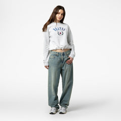 Atlanta Braves Women's Cropped Toggle Pullover Sweatshirt - Heather Gray | Mitchell & Ness