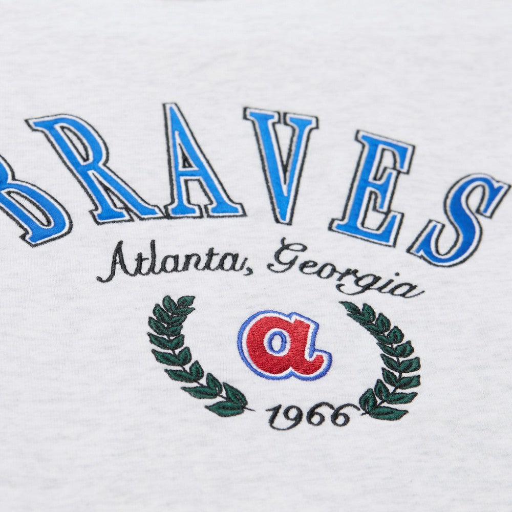 Atlanta Braves Women's Cropped Toggle Pullover Sweatshirt - Heather Gray | Mitchell & Ness