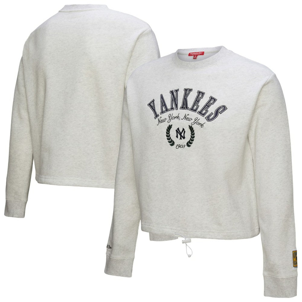 New York Yankees Women's Cropped Toggle Pullover Sweatshirt - Heather Gray | Mitchell & Ness