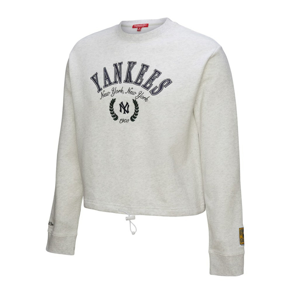 New York Yankees Women's Cropped Toggle Pullover Sweatshirt - Heather Gray | Mitchell & Ness