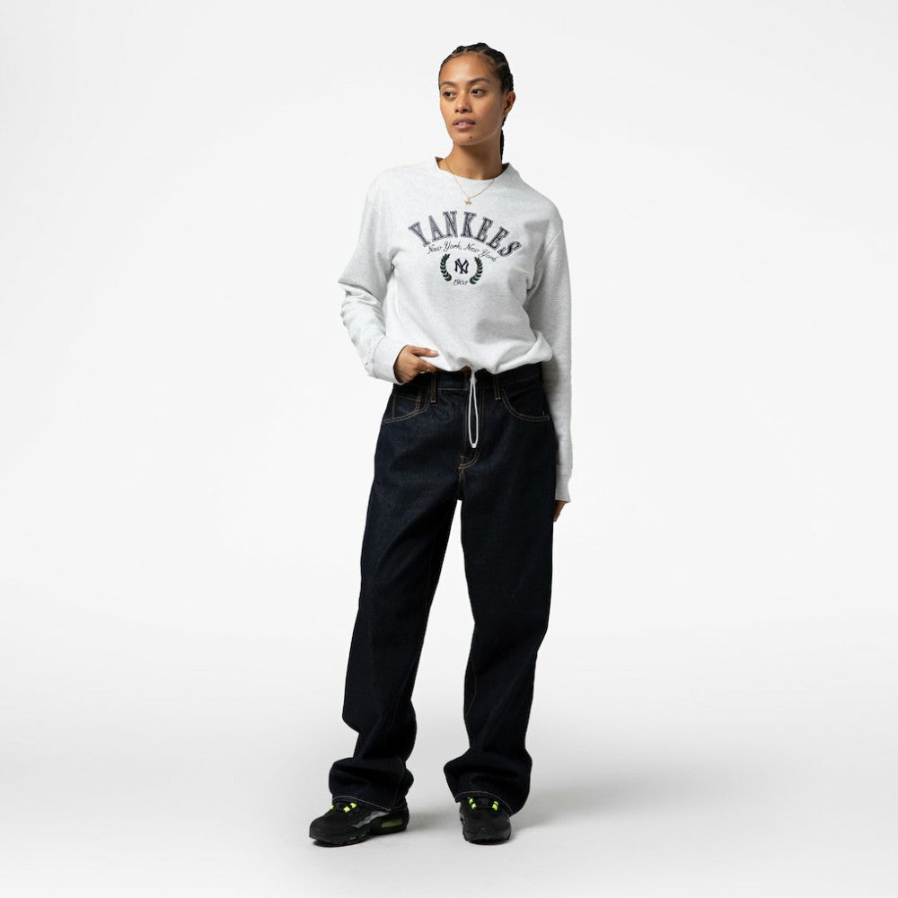 New York Yankees Women's Cropped Toggle Pullover Sweatshirt - Heather Gray | Mitchell & Ness
