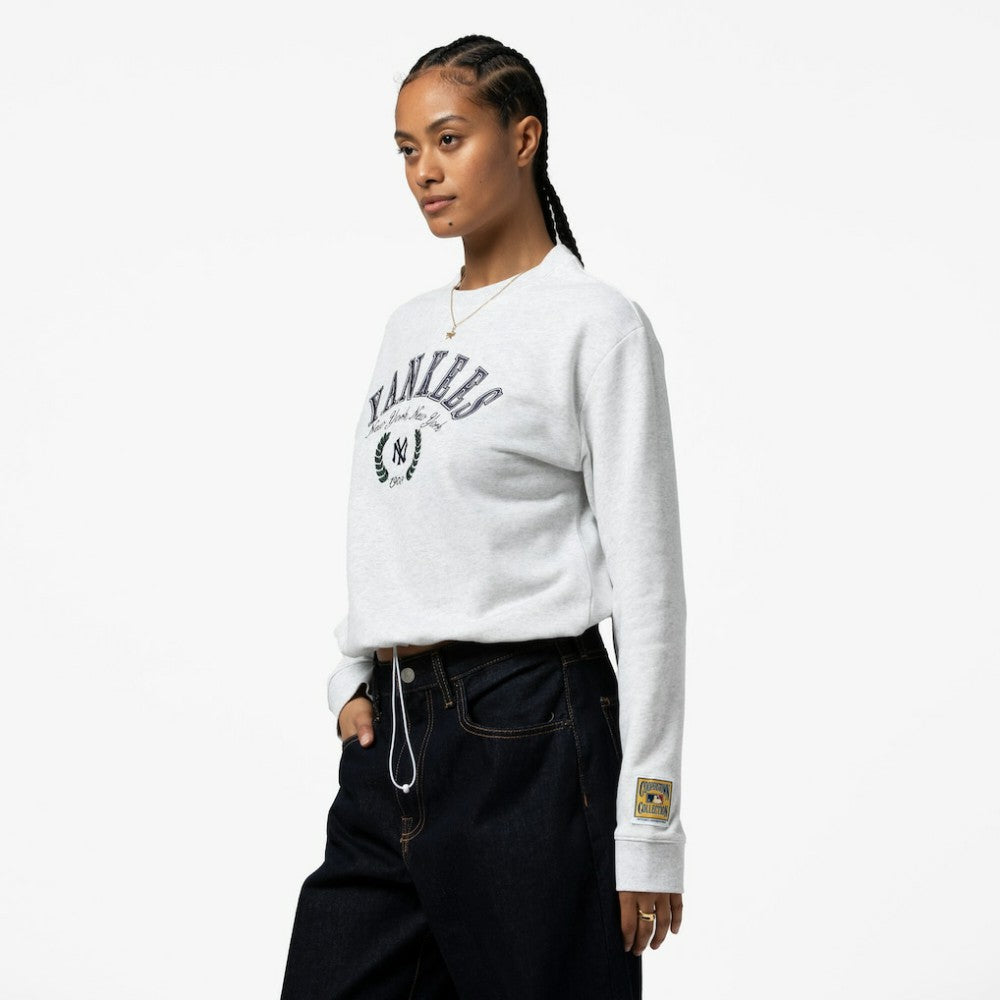 New York Yankees Women's Cropped Toggle Pullover Sweatshirt - Heather Gray | Mitchell & Ness