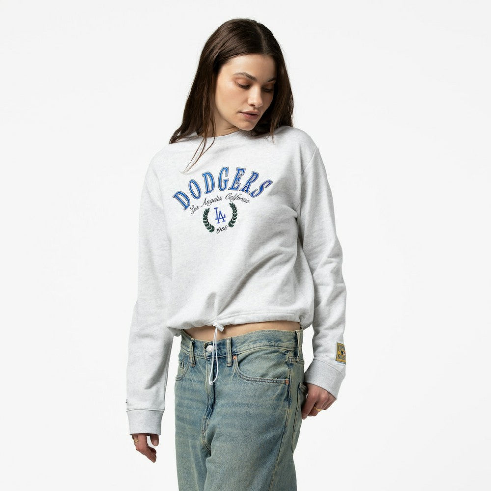 Los Angeles Dodgers Women's Cropped Toggle Pullover Sweatshirt - Heather Gray | Mitchell & Ness