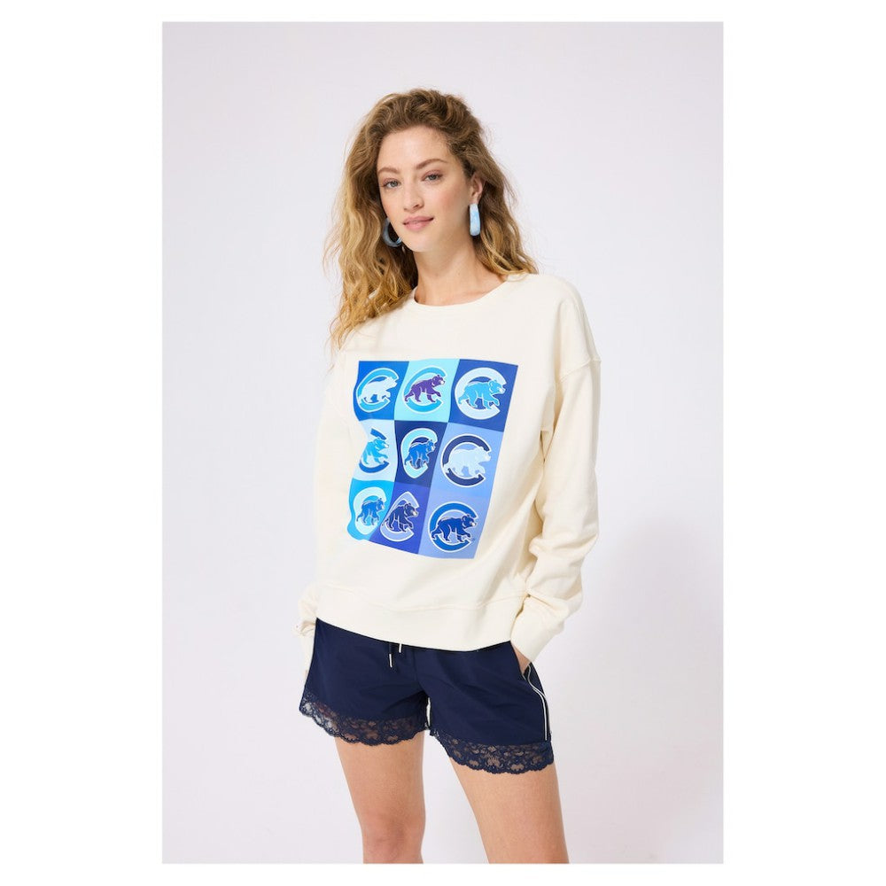 Chicago Cubs Terez Women's Technicolor  Oversized Pullover Sweatshirt - Cream