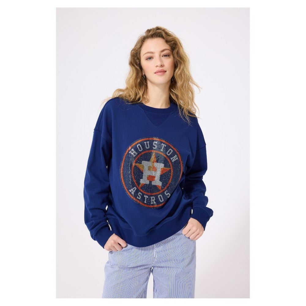 Houston Astros Terez Women's Oversized Gemstone Logo Sweatshirt - Navy