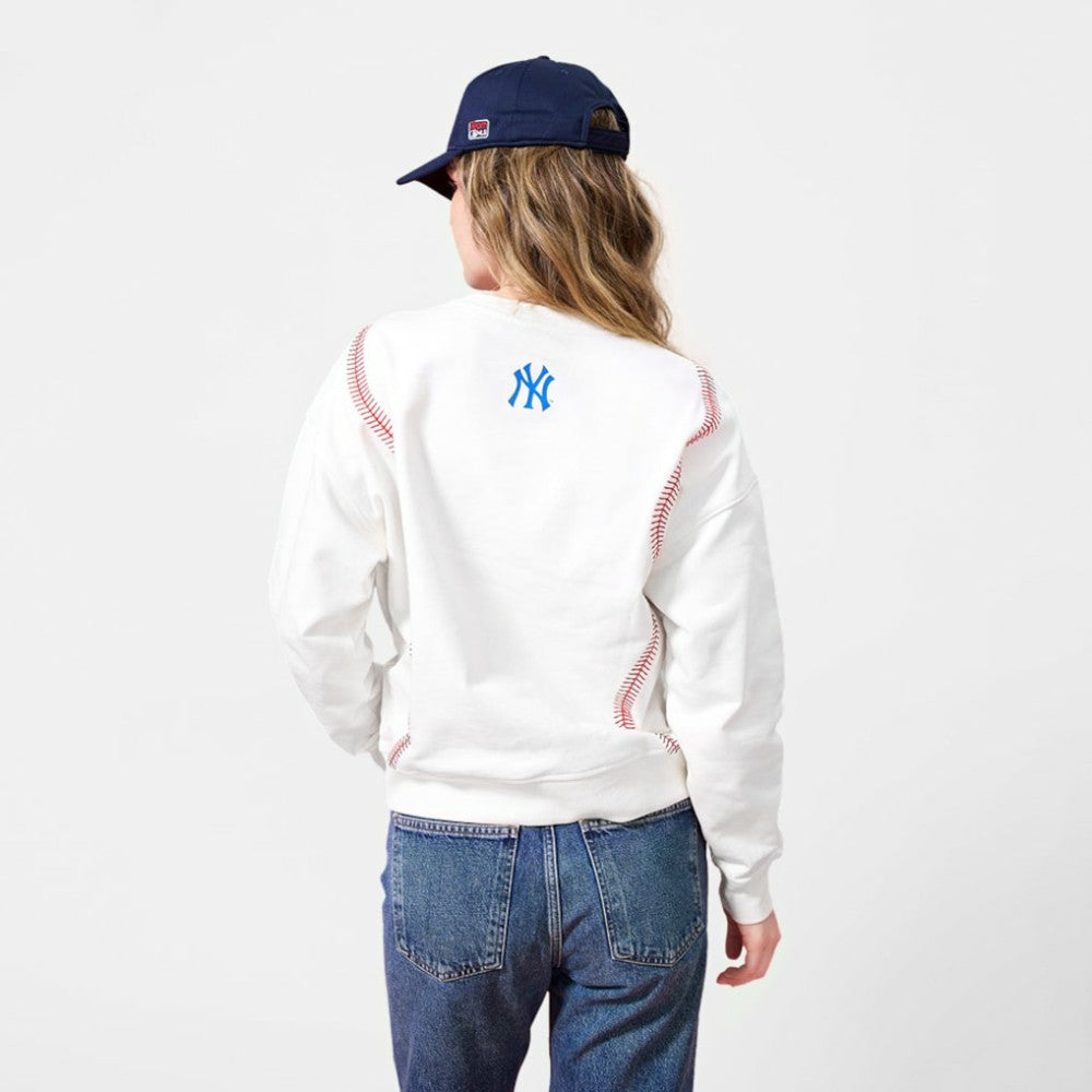 New York Yankees Terez Women's Baseball Stitch Pullover Sweatshirt - Cream