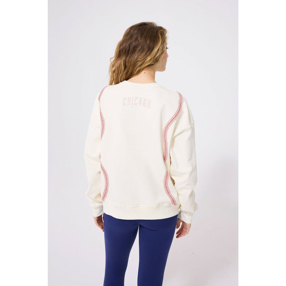 Chicago Cubs Terez Women's Baseball Stitch Pullover Sweatshirt - Cream
