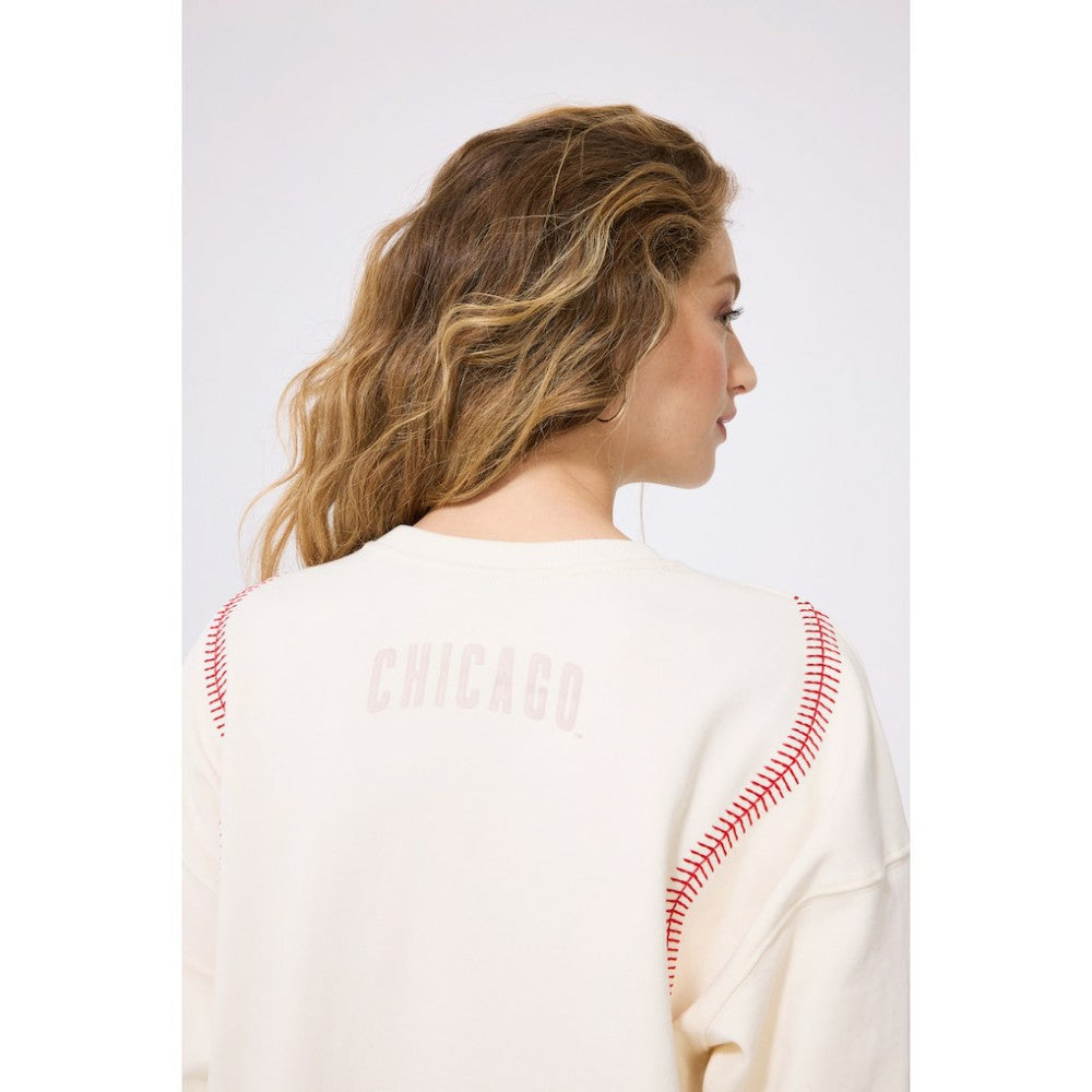 Chicago Cubs Terez Women's Baseball Stitch Pullover Sweatshirt - Cream