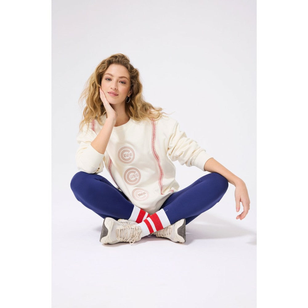 Chicago Cubs Terez Women's Baseball Stitch Pullover Sweatshirt - Cream