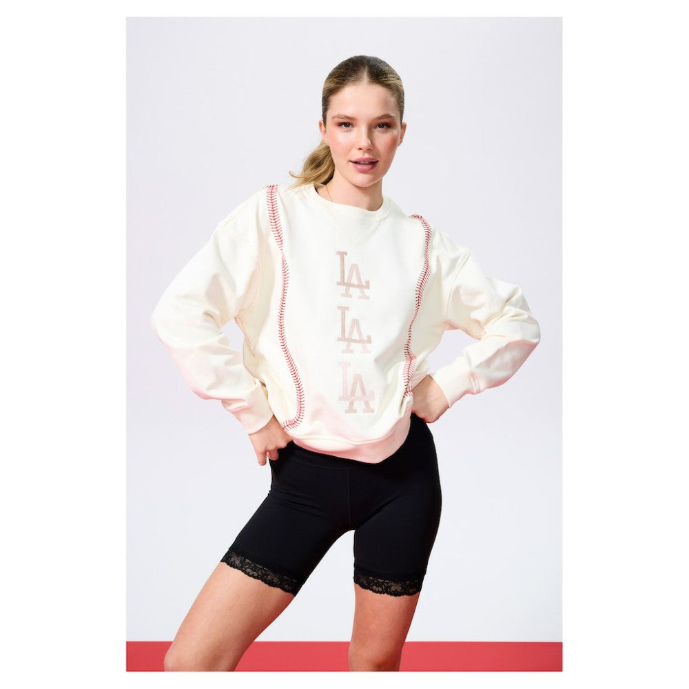 Los Angeles Dodgers Terez Women's Baseball Stitch Pullover Sweatshirt - Cream