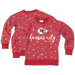 Kansas City Chiefs Wes & Willy Girls Youth Shimmer Star Reverse Fleece Pullover Sweatshirt - Red on sale