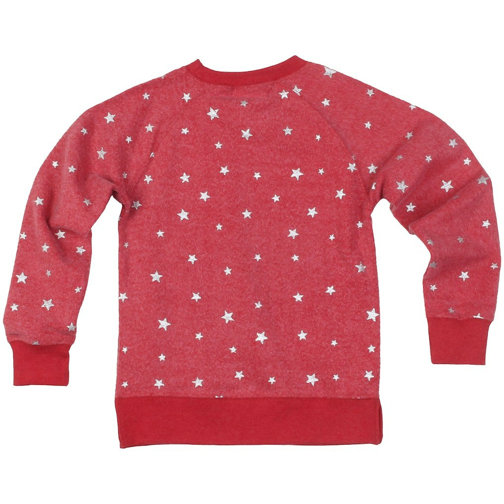 Kansas City Chiefs Wes & Willy Girls Youth Shimmer Star Reverse Fleece Pullover Sweatshirt - Red on sale