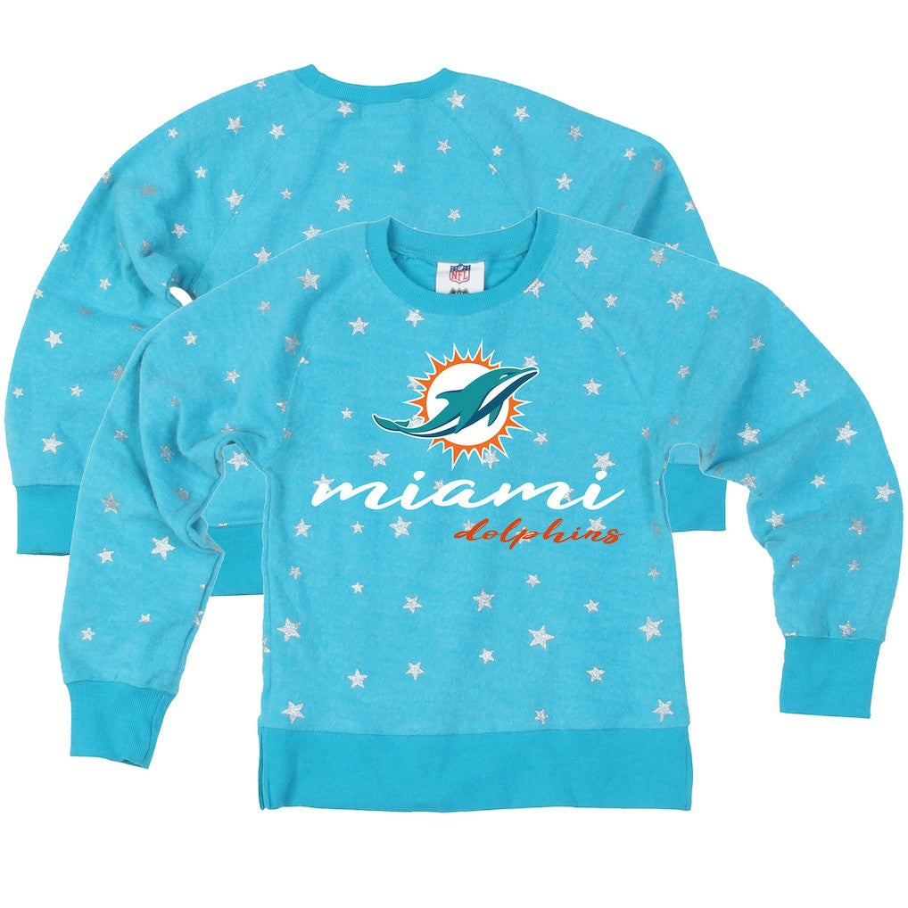 Miami Dolphins Wes & Willy Girls Youth Shimmer Star Reverse Fleece Pullover Sweatshirt - Aqua online