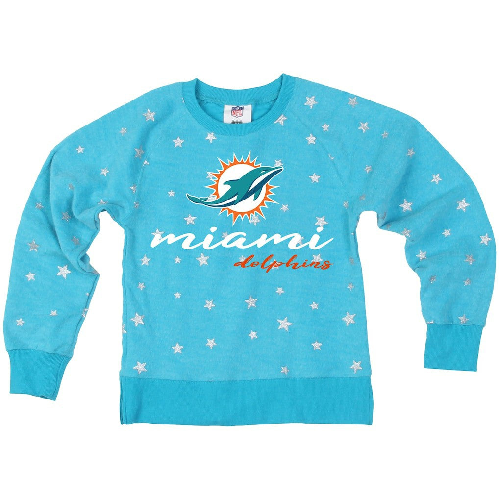 Miami Dolphins Wes & Willy Girls Youth Shimmer Star Reverse Fleece Pullover Sweatshirt - Aqua online