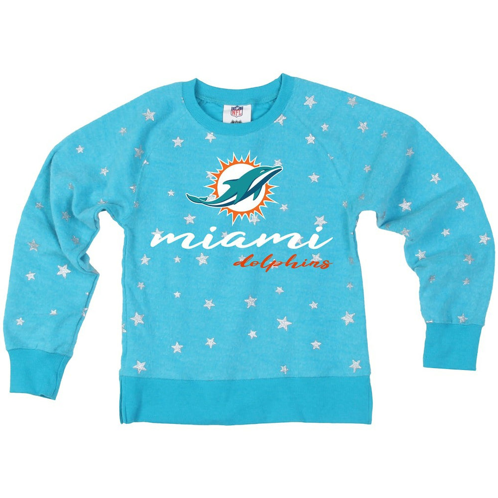 Miami Dolphins Wes & Willy Girls Youth Shimmer Star Reverse Fleece Pullover Sweatshirt - Aqua online