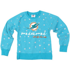 Miami Dolphins Wes & Willy Girls Youth Shimmer Star Reverse Fleece Pullover Sweatshirt - Aqua online