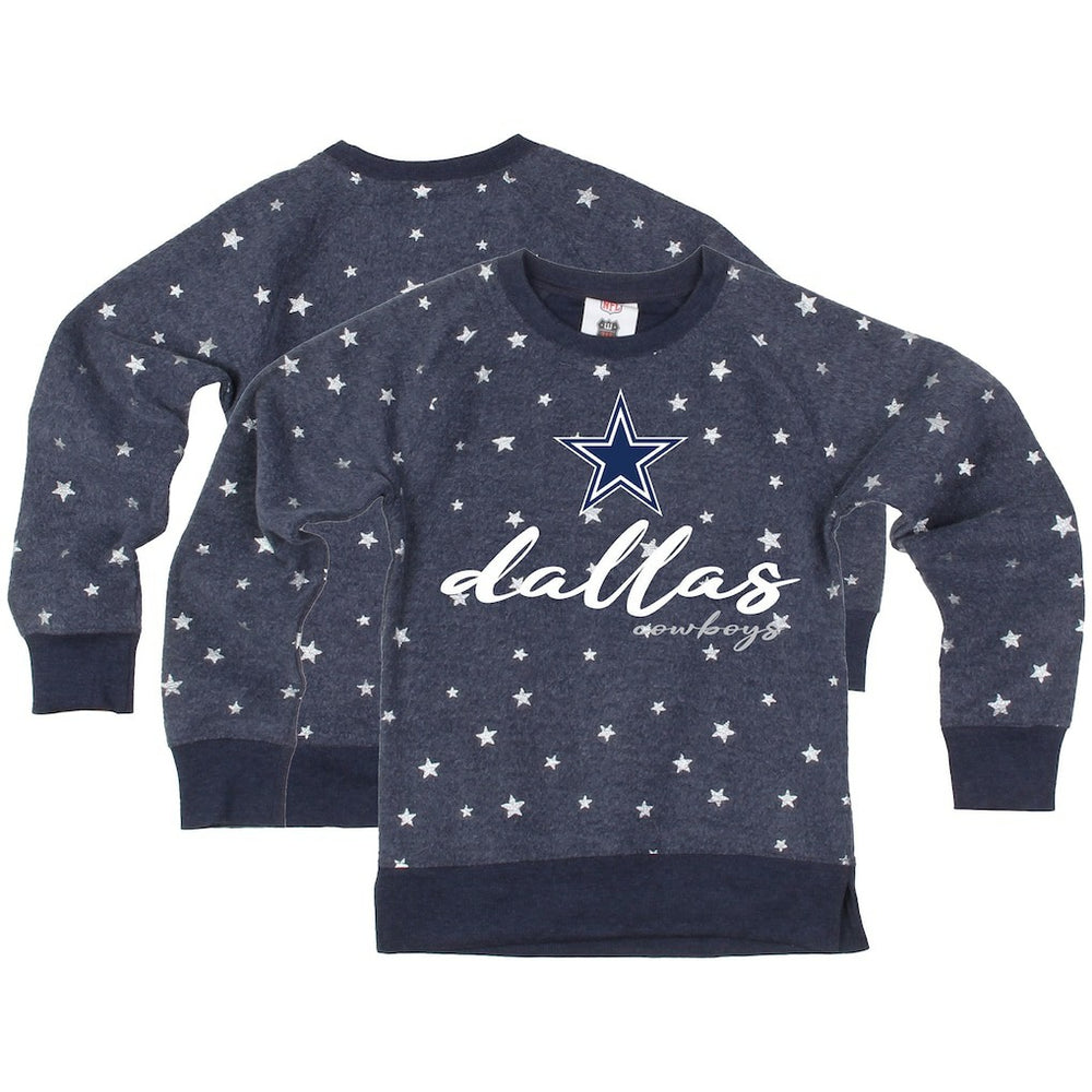 Dallas Cowboys Wes & Willy Girls Youth Shimmer Star Reverse Fleece Pullover Sweatshirt - Navy discount